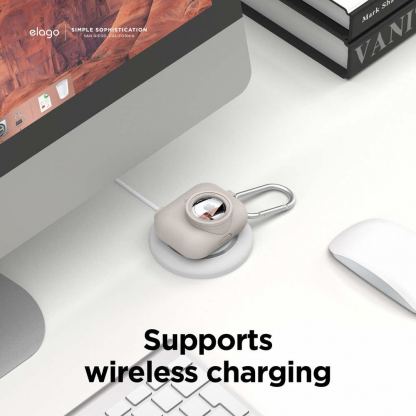 Elago AirPods Pro Snapshot Silicone Case - силиконов калъф (с място за AirTag) с карабинер за Apple AirPods Pro (бежов) 5