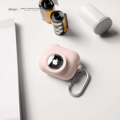 Elago AirPods Pro Snapshot Silicone Case - силиконов калъф (с място за AirTag) с карабинер за Apple AirPods Pro (розов) 4