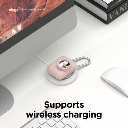 Elago AirPods Pro Snapshot Silicone Case - силиконов калъф (с място за AirTag) с карабинер за Apple AirPods Pro (розов) 5