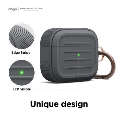 Elago AirPods 3 Armor Hang Case - удароустойчив силиконов калъф с карабинер за Apple Airpods 3 (тъмносив) 2