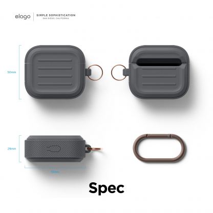 Elago AirPods 3 Armor Hang Case - удароустойчив силиконов калъф с карабинер за Apple Airpods 3 (тъмносив) 7