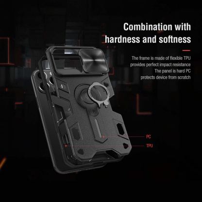 Nillkin CamShield Armor Hard Case - хибриден удароустойчив кейс с пръстен против изпускане за iPhone 13 Pro (черен) 7