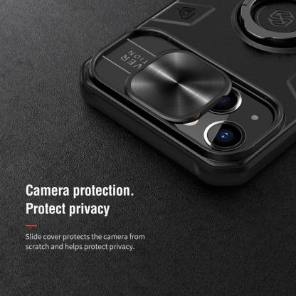 Nillkin CamShield Armor Hard Case - хибриден удароустойчив кейс с пръстен против изпускане за iPhone 13 (черен) 6