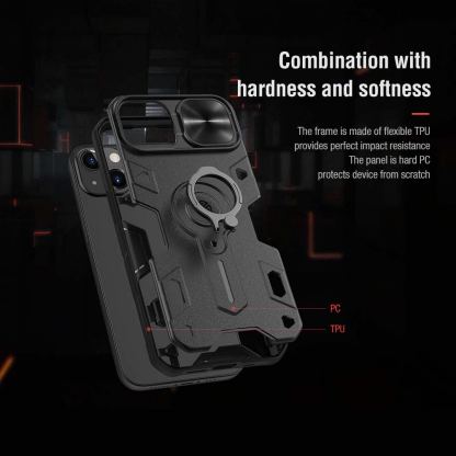 Nillkin CamShield Armor Hard Case - хибриден удароустойчив кейс с пръстен против изпускане за iPhone 13 (черен) 7