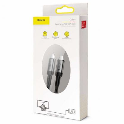Baseus Cafule USB-C to USB-C Cable PD 3.1 60W (CATKLF-RG1) - кабел с въжена оплетка и бързо зареждане за устройства с USB-C порт (100 см) (черен-сив) 5