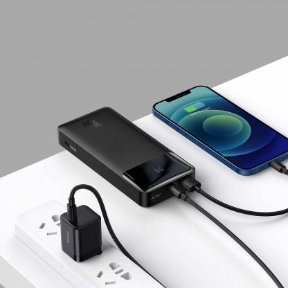 Baseus Bipow Digital Display Power Bank 15W 20000mAh (PPDML-J01) - външна батерия с два USB-A и един USB-C изходи и технология за бързо зареждане (черен) 8