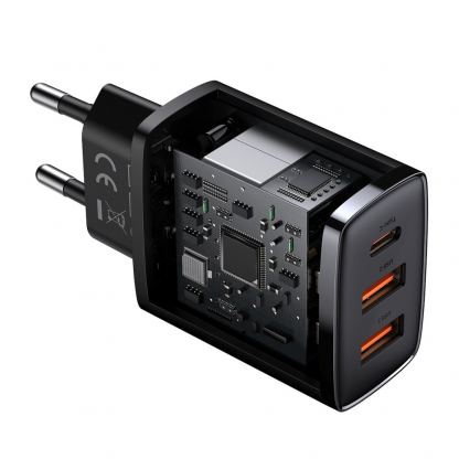 Baseus Compact Quick Wall Charger 30W (CCXJ-E01) - захранване за ел. мрежа с 2хUSB-A и USB-C изходи и технология за бързо зареждане (черен) 5