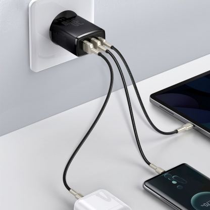 Baseus Compact Quick Wall Charger 30W (CCXJ-E01) - захранване за ел. мрежа с 2хUSB-A и USB-C изходи и технология за бързо зареждане (черен) 7