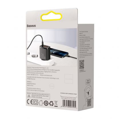 Baseus Compact Quick Wall Charger 30W (CCXJ-E01) - захранване за ел. мрежа с 2хUSB-A и USB-C изходи и технология за бързо зареждане (черен) 9