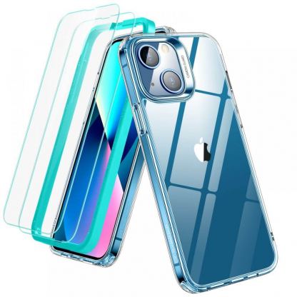 ESR Classic Hybrid Protection Set - хибриден удароустойчив кейс и 2 броя стъклено защитно покритие за дисплея на iPhone 13 (прозрачен) 4