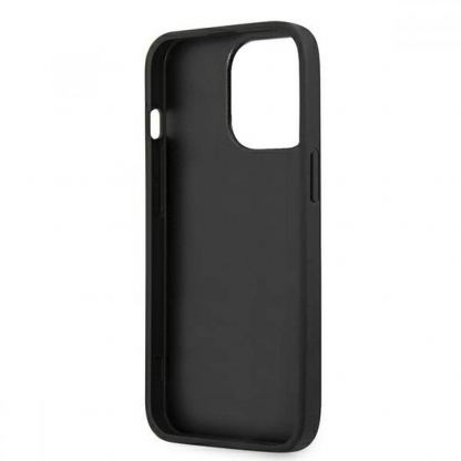 Guess Hard Case 4G With Ring Stand - дизайнерски кожен кейс с пръстен против изпускане за iPhone 13 Pro Max (черен) 7