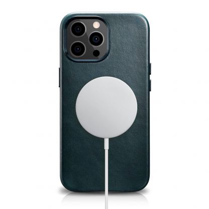 iCarer Leather Oil Wax MagSafe Case - кожен (естествена кожа) кейс с MagSafe за iPhone 13 Pro Max (син) 4