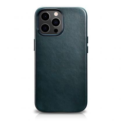 iCarer Leather Oil Wax MagSafe Case - кожен (естествена кожа) кейс с MagSafe за iPhone 13 Pro (син)