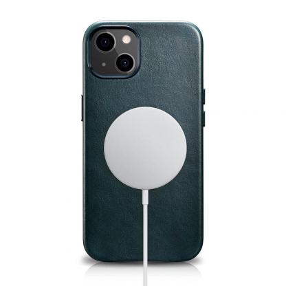 iCarer Leather Oil Wax MagSafe Case - кожен (естествена кожа) кейс с MagSafe за iPhone 13 (син) 4