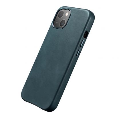 iCarer Leather Oil Wax MagSafe Case - кожен (естествена кожа) кейс с MagSafe за iPhone 13 (син) 8