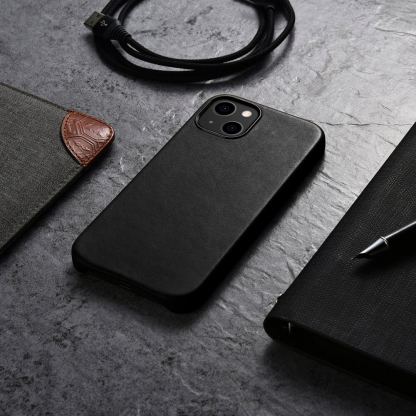 iCarer Leather Oil Wax MagSafe Case - кожен (естествена кожа) кейс с MagSafe за iPhone 13 mini (черен) 11
