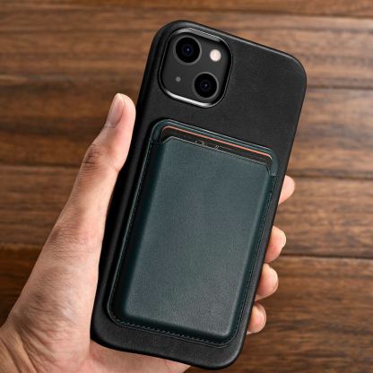 iCarer Leather Oil Wax MagSafe Case - кожен (естествена кожа) кейс с MagSafe за iPhone 13 mini (черен) 16