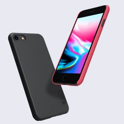 Nillkin Super Frosted Shield Kickstand Case - поликарбонатов кейс с поставка за iPhone SE (2022), iPhone SE (2020), iPhone 8, iPhone 7 (черен) 7