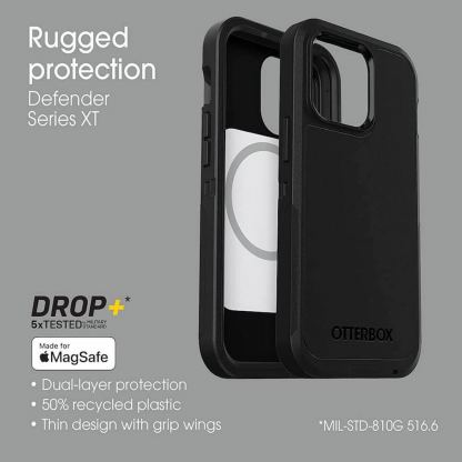 Otterbox Defender XT Case - хибриден удароустойчив кейс с вграден магнитен конектор (MagSafe) за iPhone 13 Pro (черен) 4