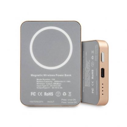 Guess Vintage Magnetic Wireless Power Bank 3000 mAh - безжична преносима външна батерия с USB-C вход за iPhone с Magsafe (златист) 2