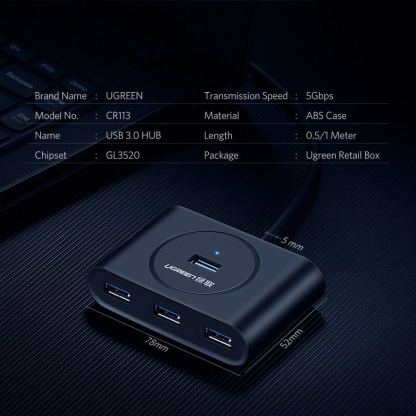 Ugreen USB-A 3.0 Hub 4-port - 4-портов USB 3.0 хъб за компютри и лаптопи с USB-A (50 см) (черен) 7