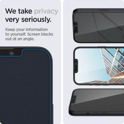 Spigen Glass.Tr Ez Fit Privacy Tempered Glass - калено стъклено защитно покритие с определен ъгъл на виждане за дисплея за iPhone 13, iPhone 13 Pro (2 броя) 5
