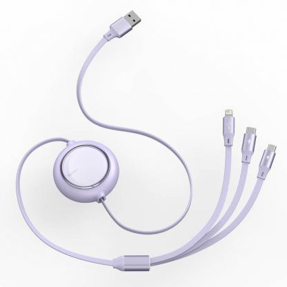 Baseus Bright Mirror 3-in-1 Retractable USB Cable 3.5A (CAMLT-MJ05) - универсален USB кабел с Lightning, microUSB и USB-C конектори (120 см) (лилав) 3
