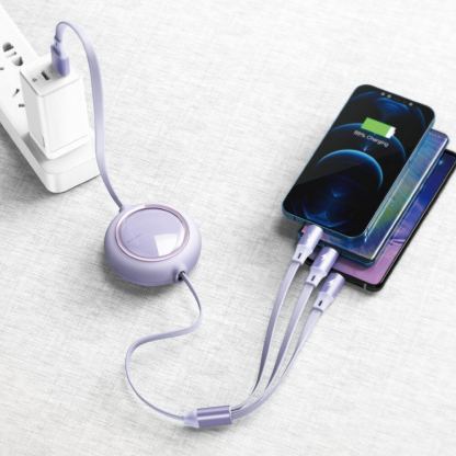 Baseus Bright Mirror 3-in-1 Retractable USB Cable 3.5A (CAMLT-MJ05) - универсален USB кабел с Lightning, microUSB и USB-C конектори (120 см) (лилав) 8