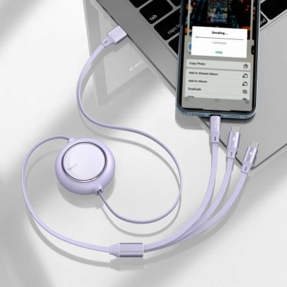 Baseus Bright Mirror 3-in-1 Retractable USB Cable 3.5A (CAMLT-MJ05) - универсален USB кабел с Lightning, microUSB и USB-C конектори (120 см) (лилав) 9