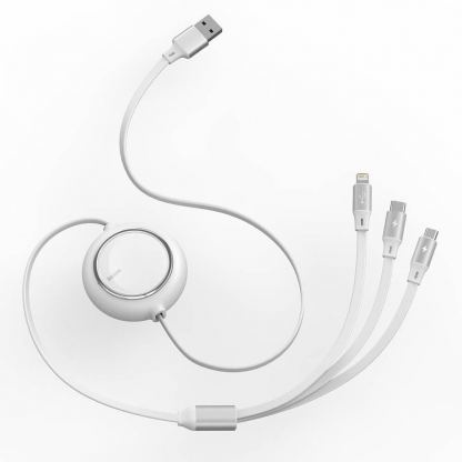 Baseus Bright Mirror 3-in-1 Retractable USB Cable 3.5A (CAMLT-MJ02) - универсален USB кабел с Lightning, microUSB и USB-C конектори (120 см) (бял) 3