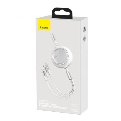 Baseus Bright Mirror 3-in-1 Retractable USB Cable 3.5A (CAMLT-MJ02) - универсален USB кабел с Lightning, microUSB и USB-C конектори (120 см) (бял) 5