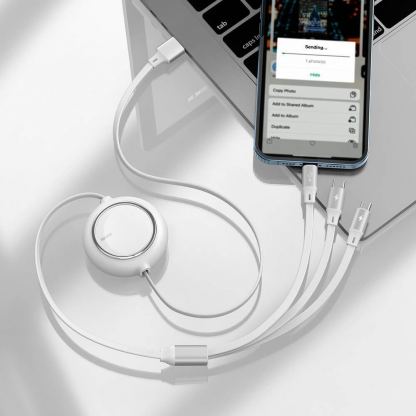 Baseus Bright Mirror 3-in-1 Retractable USB Cable 3.5A (CAMLT-MJ02) - универсален USB кабел с Lightning, microUSB и USB-C конектори (120 см) (бял) 9