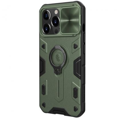 Nillkin CamShield Armor Hard Case - хибриден удароустойчив кейс с пръстен против изпускане за iPhone 13 Pro (зелен)
