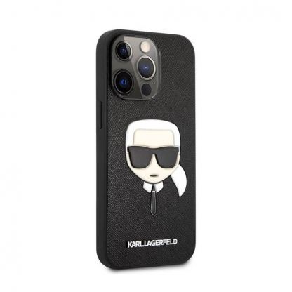 Karl Lagerfeld Saffiano Karl Head Leather Case - дизайнерски кожен кейс за iPhone 13 Pro (черен)  3