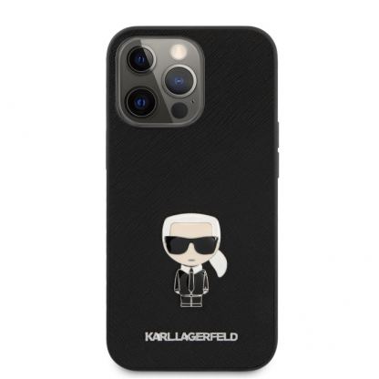 Karl Lagerfeld Ikonik Saffiano Leather Case - дизайнерски кожен кейс за iPhone 13 Pro Max (черен) 2