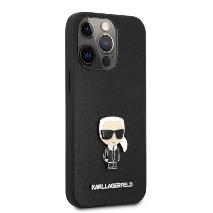 Karl Lagerfeld Ikonik Saffiano Leather Case - дизайнерски кожен кейс за iPhone 13 Pro Max (черен) 3