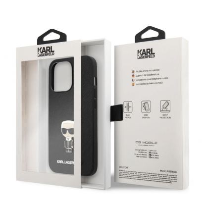 Karl Lagerfeld Ikonik Saffiano Leather Case - дизайнерски кожен кейс за iPhone 13 Pro Max (черен) 6