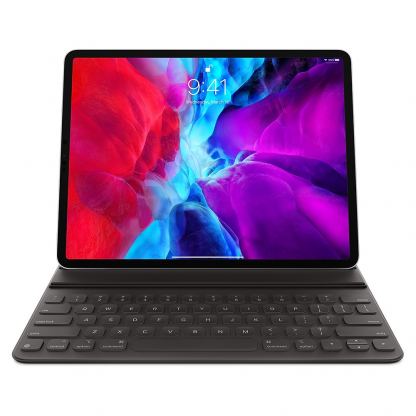 Apple Smart Keyboard US - оригинален полиуретанов калъф, клавиатура и поставка за iPad Pro 12.9 M1 (2021) (черен)