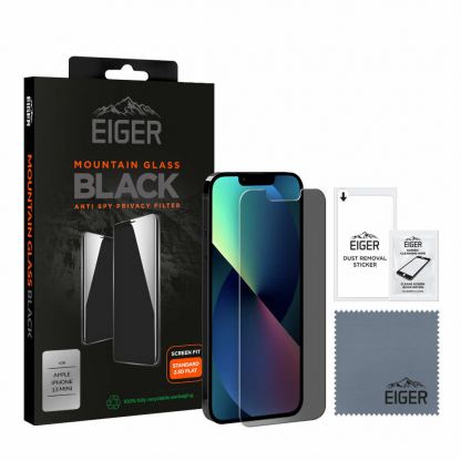 Eiger Mountain Glass Black Anti-Spy Privacy Filter Tempered Glass - калено стъклено защитно покритие с определен ъгъл на виждане за дисплея на iPhone 13 mini