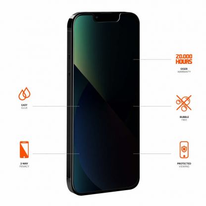Eiger Mountain Glass Black Anti-Spy Privacy Filter Tempered Glass - калено стъклено защитно покритие с определен ъгъл на виждане за дисплея на iPhone 13 mini 3