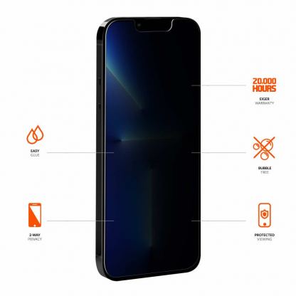 Eiger Mountain Glass Black Anti-Spy Privacy Filter Tempered Glass - калено стъклено защитно покритие с определен ъгъл на виждане за дисплея на iPhone 13, iPhone 13 Pro 3