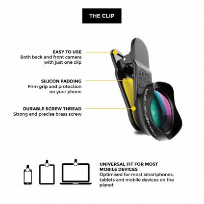 Black Eye PRO Cinema Wide Angle Lens G4 - универсална широкоъгълна леща с щипка за смартфони и таблети 5