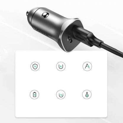 Ugreen USB-C & USB-A 24W Power Delivery Car Charger - зарядно за кола с USB-A и USB-C изходи с технология за бързо зареждане (сив) 3