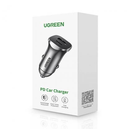Ugreen USB-C & USB-A 24W Power Delivery Car Charger - зарядно за кола с USB-A и USB-C изходи с технология за бързо зареждане (сив) 5