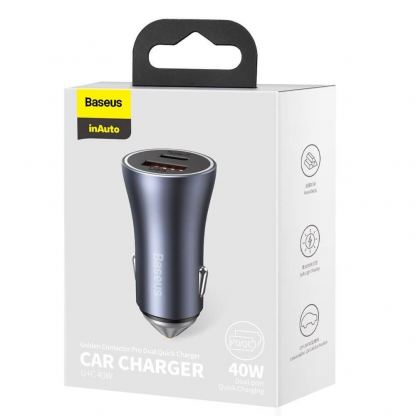 Baseus Golden Contactor Pro Quick Car Charger 40W (CCJD-0G) - зарядно за кола с USB-A и USB-C изходи с технология за бързо зареждане (тъмносив) 5