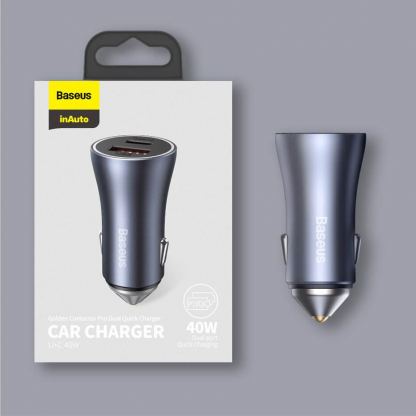 Baseus Golden Contactor Pro Quick Car Charger 40W (CCJD-0G) - зарядно за кола с USB-A и USB-C изходи с технология за бързо зареждане (тъмносив) 20