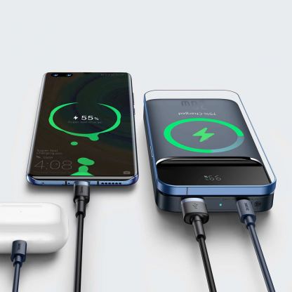 Baseus Magnetic Wireless Quick Charging Power Bank 10000 mAh - преносима външна батерия с USB-C порт, USB-A изход и безжично зареждане с MagSafe (син) 4