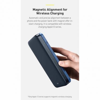 Baseus Magnetic Wireless Quick Charging Power Bank 10000 mAh - преносима външна батерия с USB-C порт, USB-A изход и безжично зареждане с MagSafe (син) 10