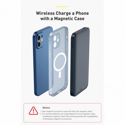 Baseus Magnetic Wireless Quick Charging Power Bank 10000 mAh - преносима външна батерия с USB-C порт, USB-A изход и безжично зареждане с MagSafe (син) 11