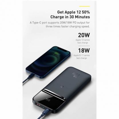Baseus Magnetic Wireless Quick Charging Power Bank 10000 mAh - преносима външна батерия с USB-C порт, USB-A изход и безжично зареждане с MagSafe (син) 14